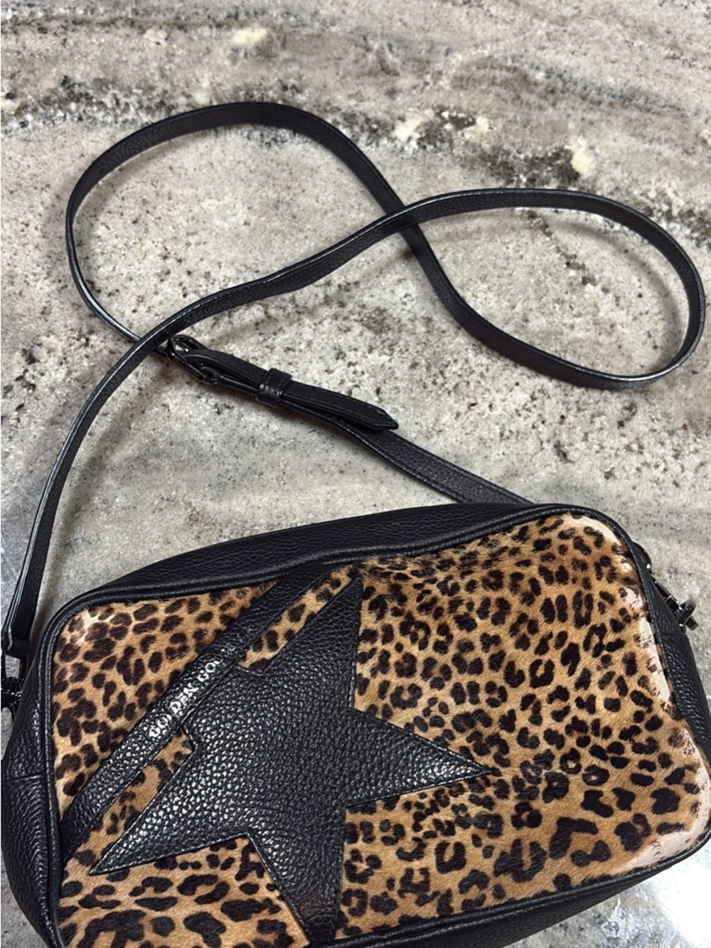 GOLDEN GOOSE Star Bag in Leopard-Print Pony Skin Black leather camera bag